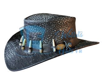 Bushman Style Crocodile Texture Embossed Cow Leather Outback Hat