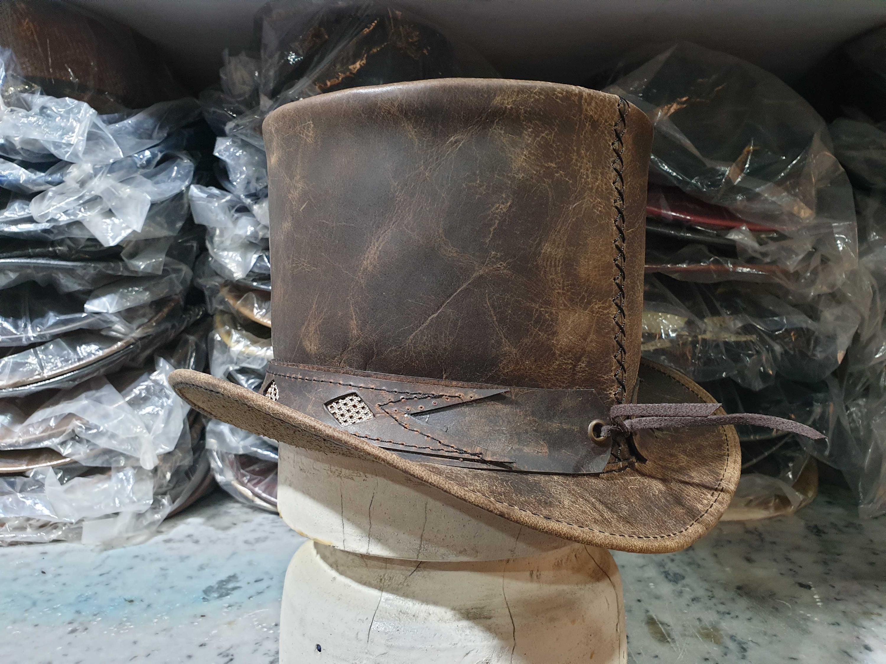Rustic Brown Distressed Leather Top Hat - Etsy