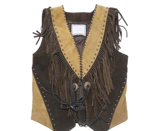 Gilet in pelle scamosciata con frange in stile cowboy western