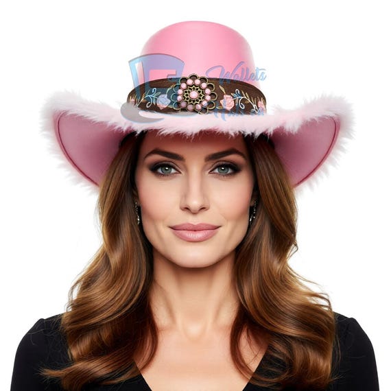 Women\'s Pink Embroidered Western Hat with Decorative Concho Western Cosplay Festival Hat - Pink Leather Cowgirl Hat With  main image 3