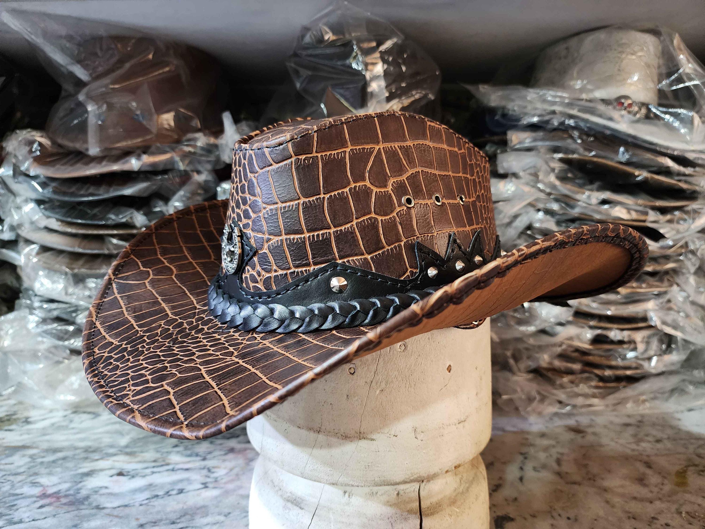 Western Icon Cowboy Crocodile Texture Embossed Cow Leather Hat - Etsy