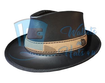 Handcrafted Black Leather Fedora Hat