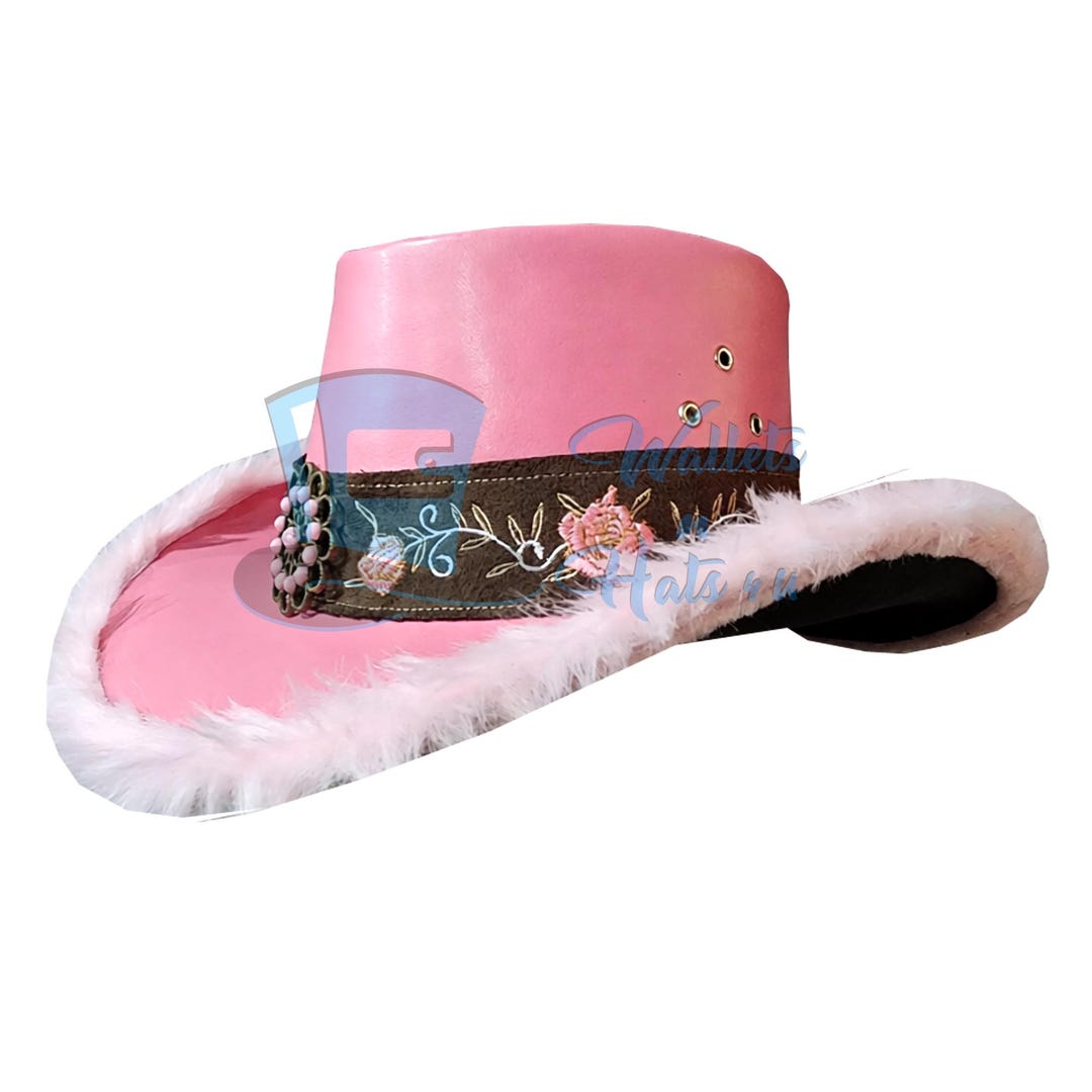 Western Cosplay Festival Hat - Pink Leather Cowgirl Hat With 