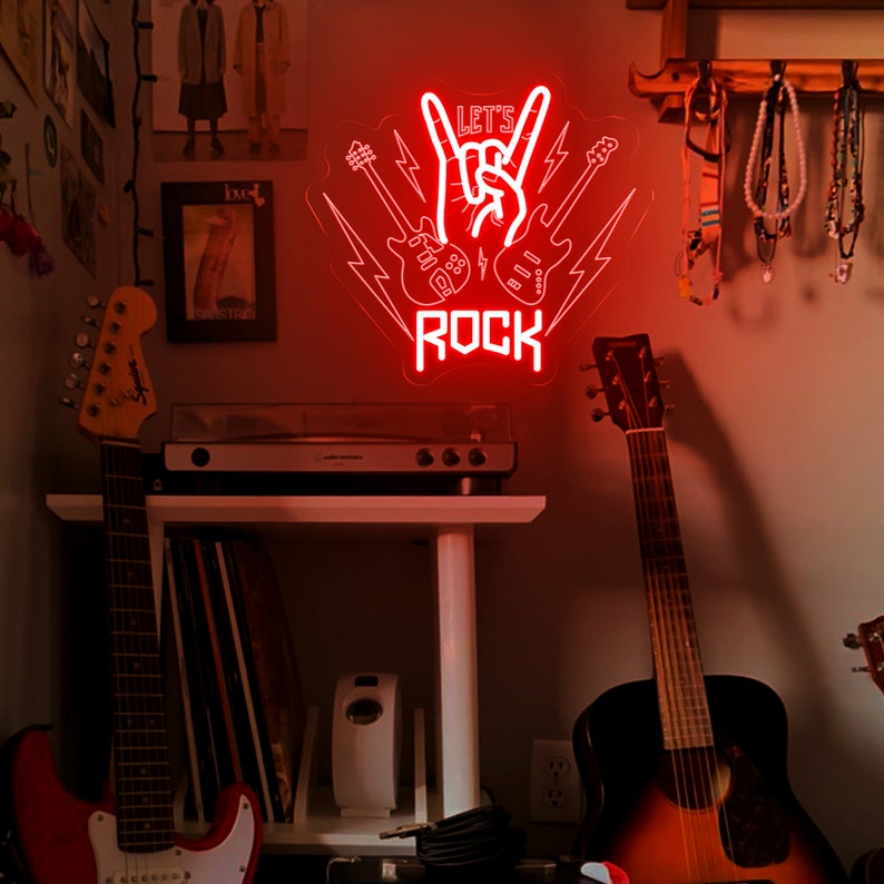 Let's Rock Neon Sign, Band Custom Neon Light, Rock and Roll Led Light ...