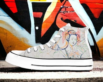 Converse style model, Custom Geisha: Unique Sneakers with Traditional Japanese Design