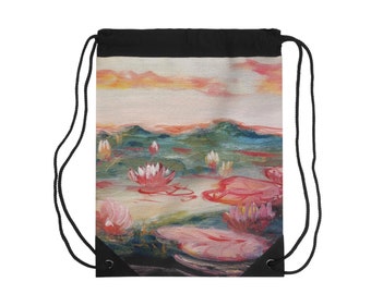 Pink Water Lilies Drawstring Bag: Luxurious Floral Refinement for Every Occasion