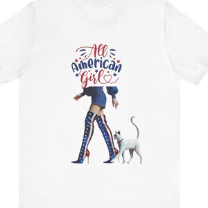 American Girl 4th July Tee: Red White Blue Boots, Denim Skirt & Cat