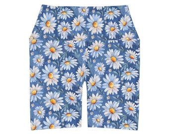 Short de yoga taille haute marguerites (AOP)