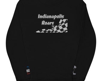 Indianapolis Roars Sudadera orgánica unisex, automovilismo, Indycar, carrera 500, 400, fábrica de ladrillos, carreras de NASCAR, Gran Premio, Indianápolis