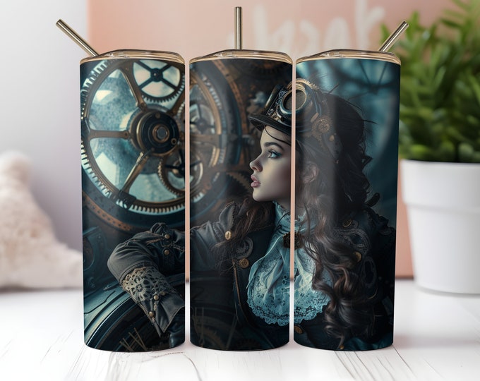 Featured listing image: Exotic Steampunk Lady Tumbler Wrap Design 20oz Skinny Tumbler Sublimation Designs - PNG Digital Download - 9.2 x 8.3” Seamless Tumbler Wrap