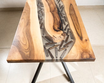 Epoxy resin table, epoxy wood table, epoxy dining table, cases, transparent epoxy, wallnut wood
