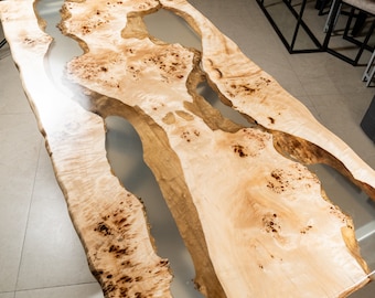 Epoxy resin table, epoxy wood table, epoxy dining table, transparent epoxy, burl poplar  wood