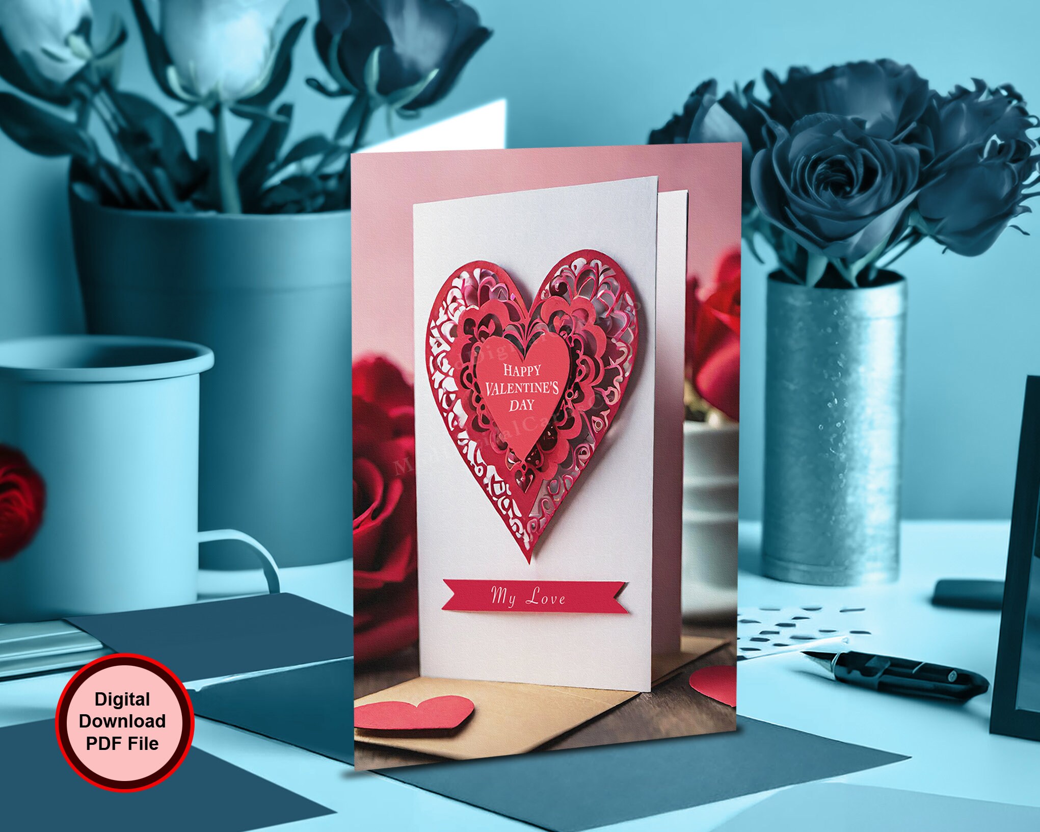 Valentine's Day Card 15 Digital Download Printable Valentine's 3D Card ...
