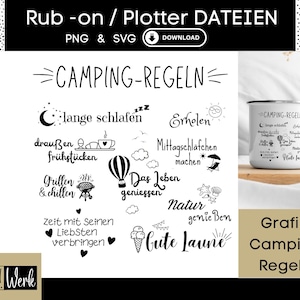 Spruch Camping Regeln Urlaub Vanlife Grafik SVG, Plotterdatei für Cricut Silhouette, Rub-on Herstellung Download Grafik PNG