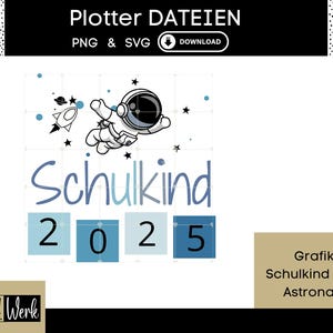 Detto scolaro scuola elementare scuola astronauta 2025 con blu per ragazzi grafica SVG, immagine termoadesiva, file plotter, download grafica PNG