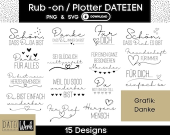 15 Thank You Sayings Graphic SVG Bundle, Plotter File for Cricut Silhouette, Rub-on Production Download Graphic PNG Herzensmensch Für Dich