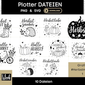 Paquete de archivos de trazador: 10 archivos para otoño, temporada de otoño, calabaza, gráficos PNG y SVG para Cricut Silhouette, gráficos de descarga instantánea.