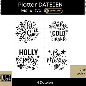 Winter Plotterdatei Set – Let it Snow, Baby it’s cold outside, Holly Jolly, Be Merry – Weihnachts SVG & PNG für Cricut Silhouette