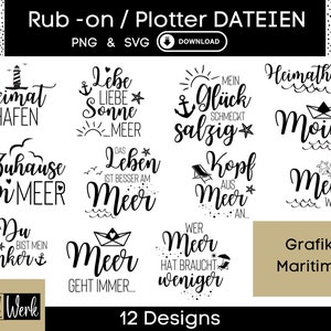 Spruch Maritim Urlaub am Meer in schwarz Grafik SVG, Plotterdatei Vatertag für Cricut Silhouette, Rub-on Herstellung Download Grafik PNG