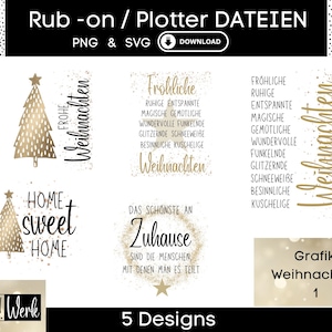 Bundle Weihnachten Frohes Fest oder Home in Gold Grafik SVG, Plotterdatei für Cricut Silhouette, Download Grafik PNG