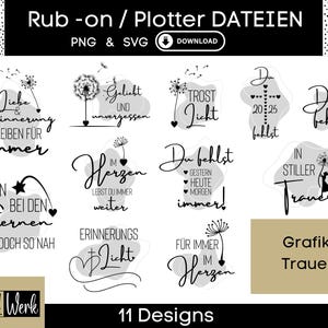 Trauer Sprüche Grafik SVG Bundle, Plotter Datei oder Rub-on Herstellung Download Grafik PNG
