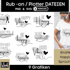 Good Vibes Sayings Paquete SVG PNG gráfico, Archivo de trazador para silueta cricut, Rub-on Making Descargar gráfico PNG