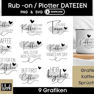 Kaffeetassen Sprüche für Kaffeefans Grafik SVG PNG Bundle, Plotterdatei für Cricut Silhouette, Rub-on Herstellung Download Grafik PNG