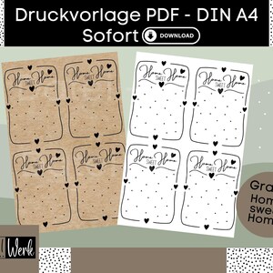 Printsjabloon "Home sweet Home" PDF-sjabloon om te downloaden en af te drukken Cadeau-idee cadeau zelf bedrukt kraftpapier