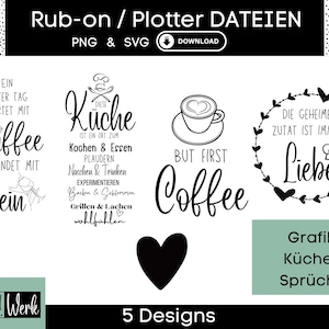 Sprüche Küche Grafik SVG Bundle, Plotterdatei Sprüche für Cricut Silhouette, Rub-on Herstellung Download Grafik PNG