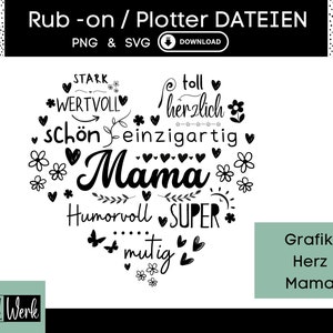 Spruch Mama Herz Grafik SVG, Plotterdatei Muttertag für Cricut Silhouette, Rub-ons Herstellung Download Grafik PNG