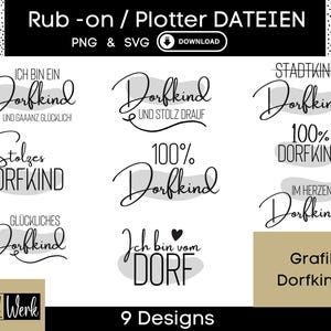 Sprüche Dorfkind Dorfleben Grafik SVG Bundle, Plotterdatei Kaffee für Cricut Silhouette, Rub-on Herstellung Download Grafik PNG