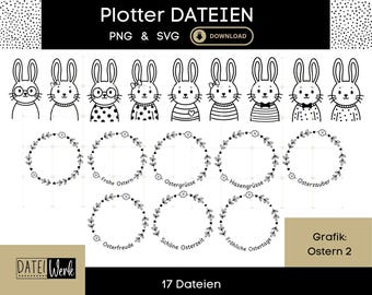 Paasplotterbestanden | Konijntjes en paaskransen | Vrolijk Pasen SVG PNG | Paasgroeten, Paasmagie | Cricut Silhouette | 17 bestanden