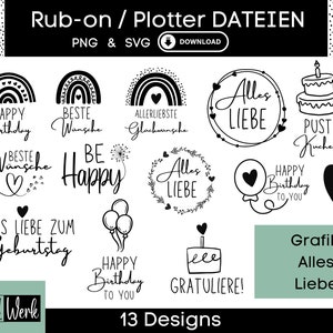 Geburtstagsgrüße Sprüche Grafik SVG Bundle, Plotterdatei für Cricut Silhouette, Rub-on Herstellung Download Grafik PNG