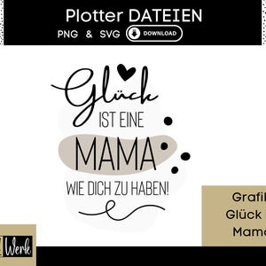 Spruch "Glück ist eine Mama Grafik wie Dich zu haben" SVG, Plotterdatei Muttertag für Cricut Silhouette,  Download Grafik PNG