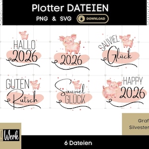 Plotterfiler för nyårsafton 2026 • Lucky pig PNG & SVG • Nyårsordspråk 2026 • Gott nytt år • Gott nytt år 2026 • Gör-det-själv-nyårsdekorationer