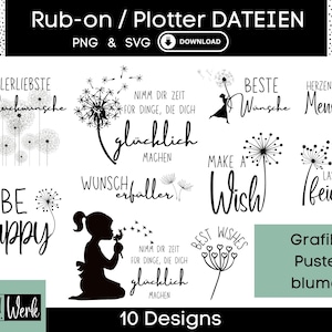 Pusteblume Sprüche Grafik SVG Bundle, Plotterdatei für Cricut Silhouette, Rub-on Herstellung Download Grafik PNG