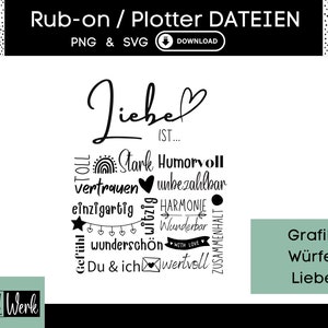Spruch Liebe Grafik SVG Plotterdatei für Cricut Silhouette, Rub-on Herstellung Download Grafik PNG