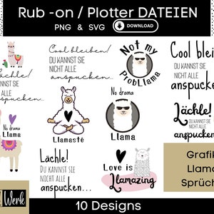Lustige Llama Sprüche Grafik SVG Bundle, Plotterdatei für Cricut Silhouette, Rub-on Herstellung Download Grafik PNG