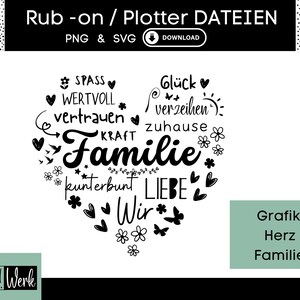 Spruch Familie Herz Grafik SVG, Plotterdatei Herz für Cricut Silhouette, Rub-on Herstellung Download Grafik PNG