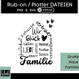 Dizendo Family House SVG, Plotter File House para Cricut Silhouette, Rub-on Manufacturing Download Gráfico PNG