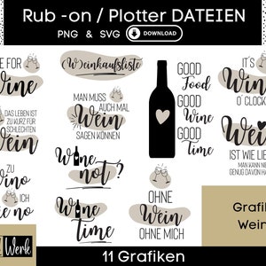 Wein Sprüche Weinliebhaber Trinksprüche SVG PNG Bundle, Plotterdatei für Cricut Silhouette, Rub-on Herstellung Download Grafik PNG
