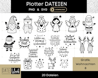 Conjunto de archivos navideños para plotter • Navidad 8 • Ángeles, Papá Noel y renos (SVG y PNG) • Motivos navideños • Cricut y Silhouette • Descarga instantánea
