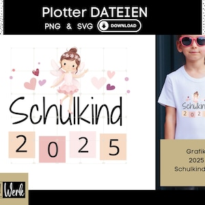 Spruch Schulkind Grundschule Schule Elfe 2025 mit rosa für Mädchen Grafik SVG, Bügelbild, Plotterdatei, Download Grafik PNG