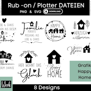 Happy Home Grafik SVG Bundle, Plotterdatei Zuhause für Cricut Silhouette, Rub-on Herstellung Download Grafik PNG