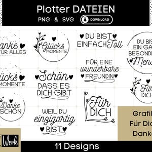 Deutsche Sprüche Danke Beste Freundin Grafik SVG PNG Bundle, Plotterdatei für Cricut Silhouette, Rub-on Herstellung Download Grafik PNG