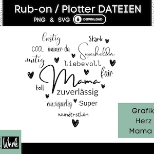 Spruch Mama Herz Grafik SVG, Plotterdatei Muttertag für Cricut Silhouette, Rub-ons Herstellung Download Grafik PNG