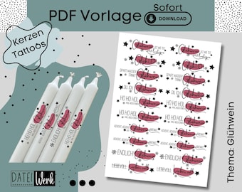 PDF Weihnachten für Stabkerzen Vorlage Kerzentattoo Kerzensticker Winterzeit Weihnachtslicht Adventszeit Frohe Weihnachten Glühwein