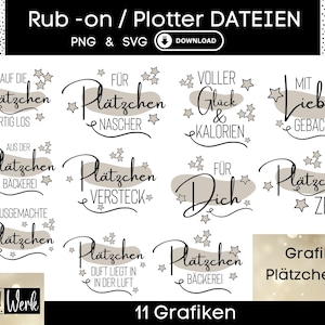 Weihnachtsbäckerei Sprüche Plätzchen backen Grafik SVG PNG Bundle, Plotterdatei für Cricut Silhouette, Rub-on Herstellung Download Grafik
