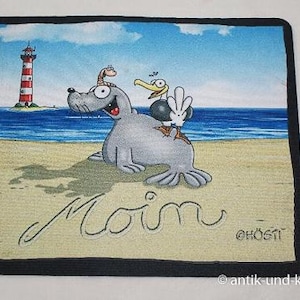 Rolig "Moin" musmatta med fyr - maritimt motiv - måsar