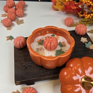 Bougie citrouille à la cire de soja : feuilles d&#39;automne, décoration d&#39;automne douillette